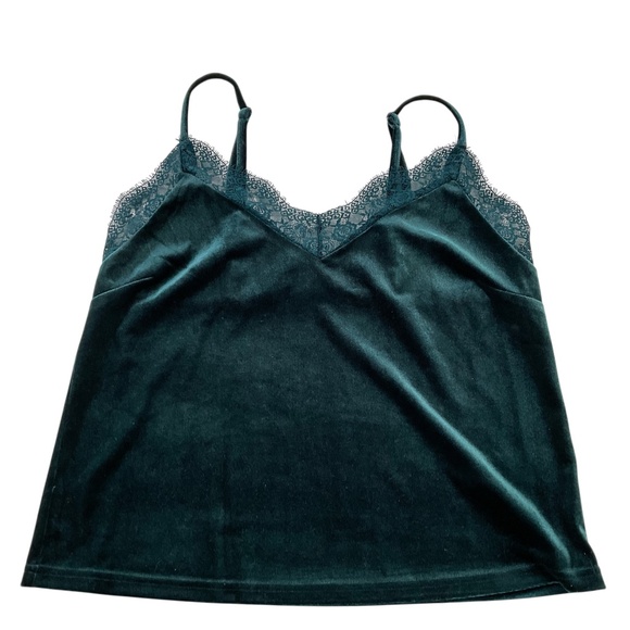 Forever21 Women's Y2K Velvet Lace Trim Tank Top Sz L Teal Whimsigoth Preppy Vamp - Picture 1 of 7